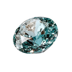 A close up photograph of a flawless faceted zircon gemstone in a captivating icy blue tone isolated on a pure white background