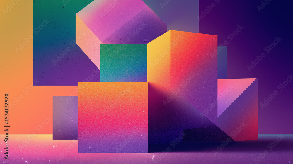 Aufkleber playful geometric shapes in vibrant colors create a dynamic visual on a digital background