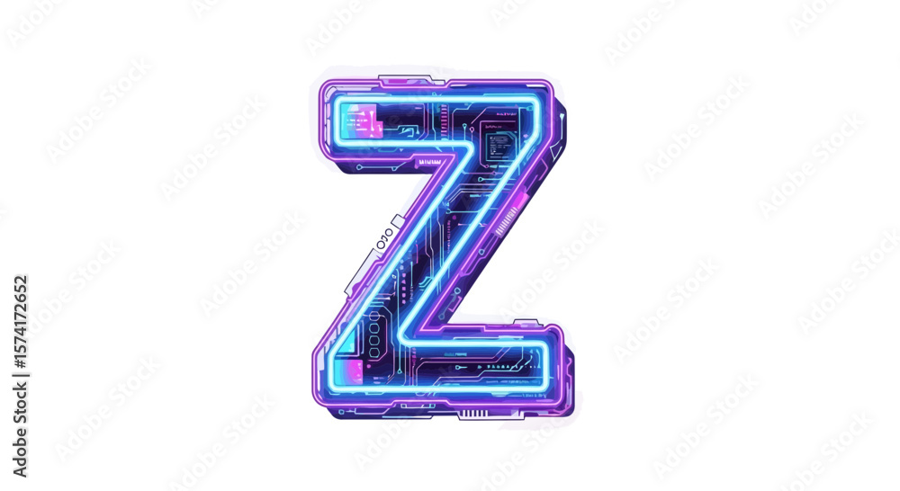 Fototapete vector futuristic neon letter z alphabet typography design, glowing font type with circuit board tec