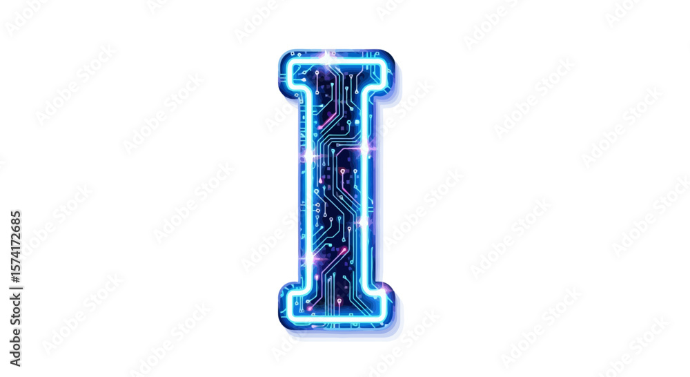 Poster vector letter i technology circuit board font digital alphabet futuristic innovation system design e