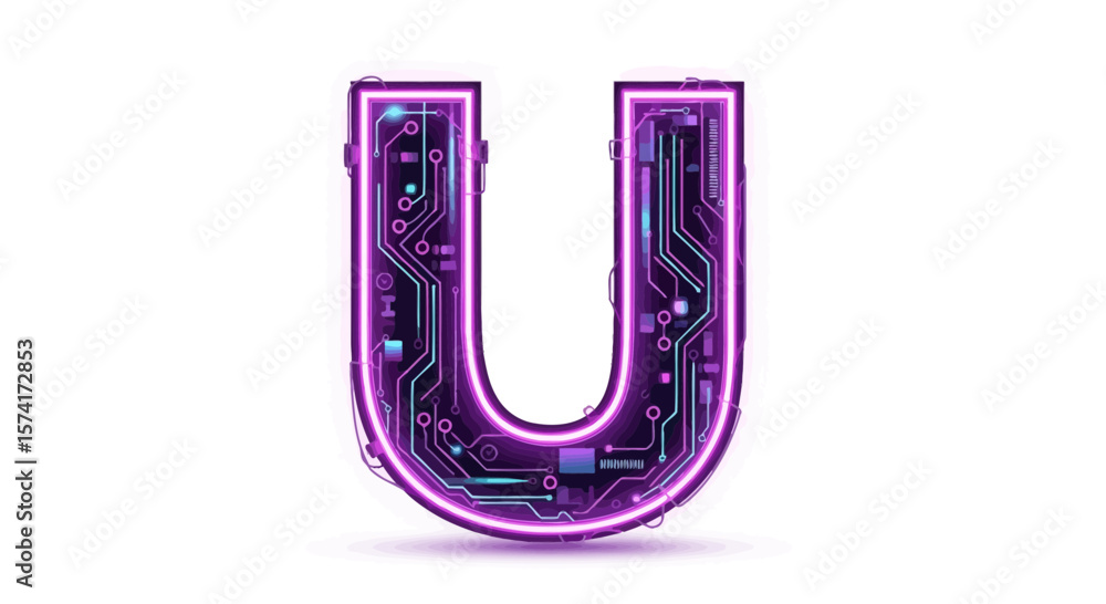 Aufkleber vector futuristic neon letter u design with circuit board pattern for technology and digital themed 