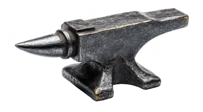 Small, dark gray metal anvil, sharply pointed