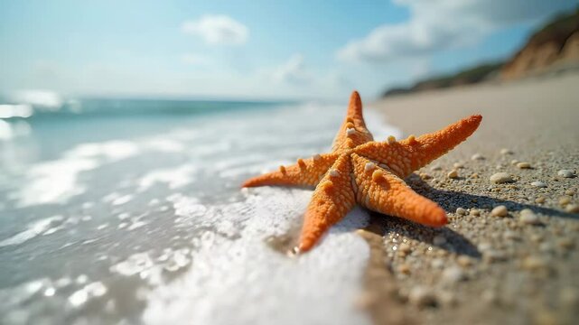 Starfish on Sandy Beach by Ocean - Tropical Summer Vacation