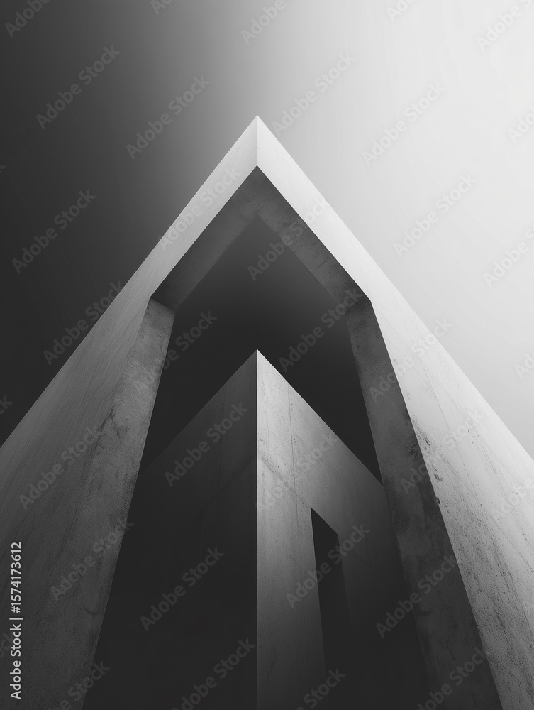 Poster modern architectural design highlighted in black and white contrasting shapes and lines under bright