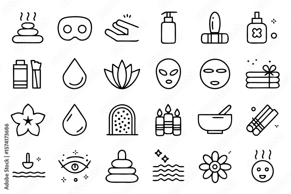 Aufkleber wellness icons presented in a clean modern linear style suitable for web and digital applications