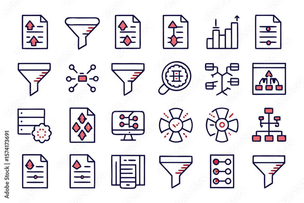 Poster comprehensive collection of distinct line based symbols for organizing and refining data featuring c