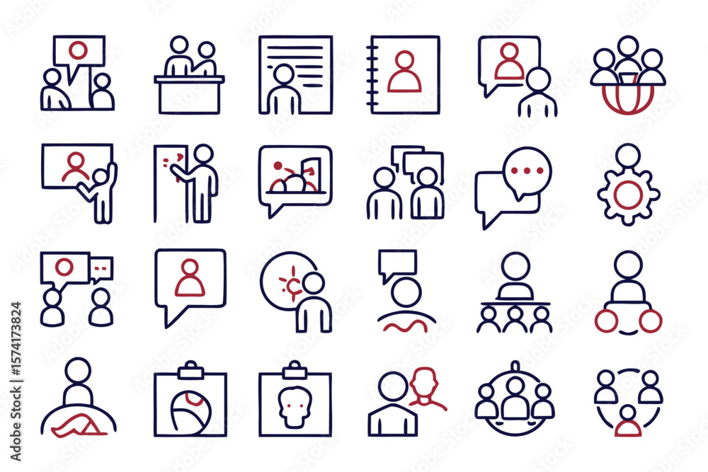Aufkleber collection of communication and speaking related graphic elements presented in a clean modern outlin