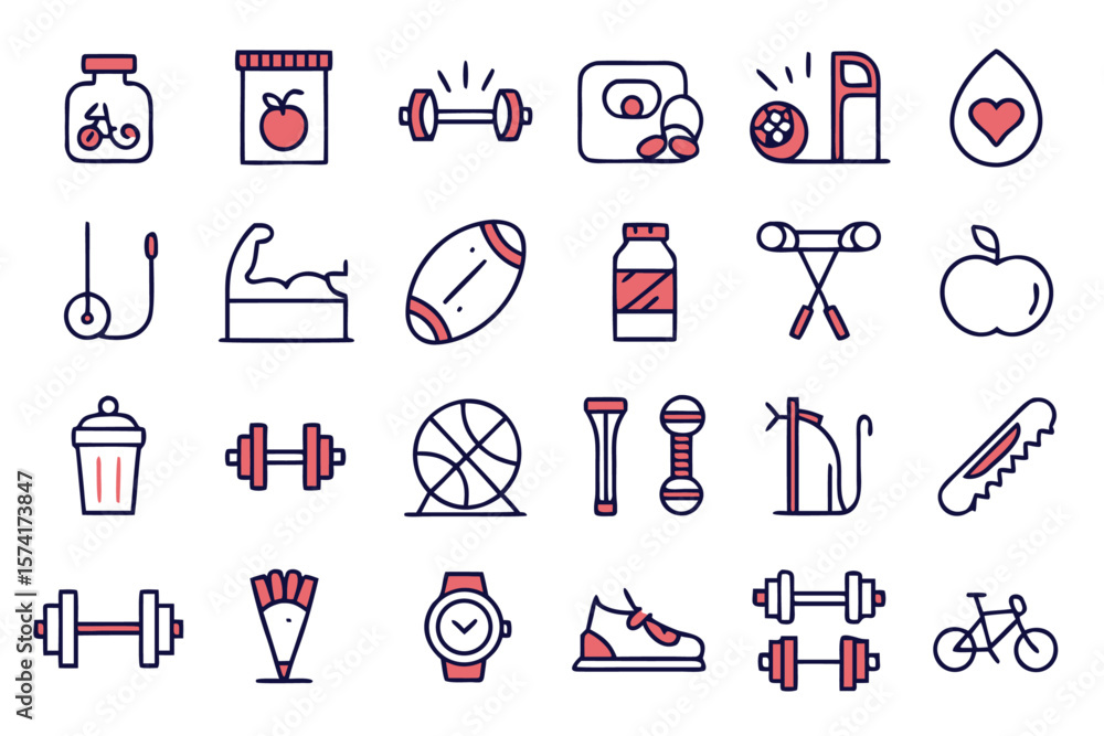 Aufkleber comprehensive collection of clean line style graphical elements representing various sports and fitn