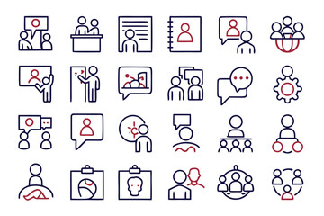 Obraz premium Collection of communication and speaking related graphic elements presented in a clean modern outline style suitable for digital interfaces and presentations