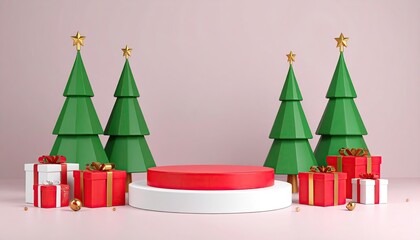 Christmas scene with presents and podium