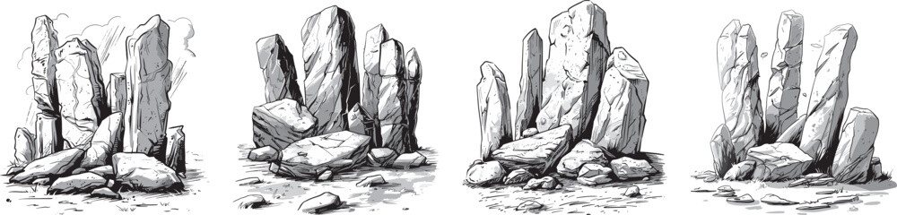 Standing Stones Vector Illustration Isolated on White Background.