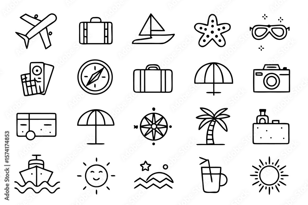 Poster a comprehensive collection of minimalist thin line icons designed for web applications featuring ess