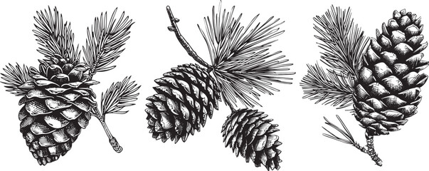 Pine Cone Vector Illustration, Isolated on White Background