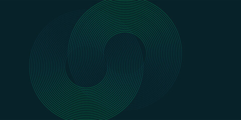 Abstract futuristic background with intertwined circular lines forming a yin-yang style pattern. Elegant dark teal gradient with fine green stroke detail