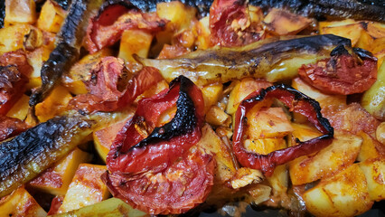 oven baked kebab with potatoes, peppers and tomatoes