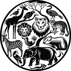 Different types of wild Vector animals on white Background