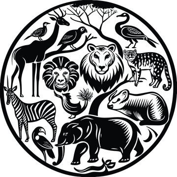 Different types of wild Vector animals on white Background
