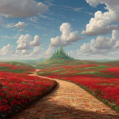 Emerald City Horizon, Brick Road Through Poppy Fields Utopia