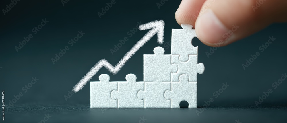 Poster strategic growth action puzzle piece integration for business success in a dynamic environment with 