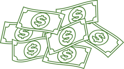 Money pile outline style vector illustration