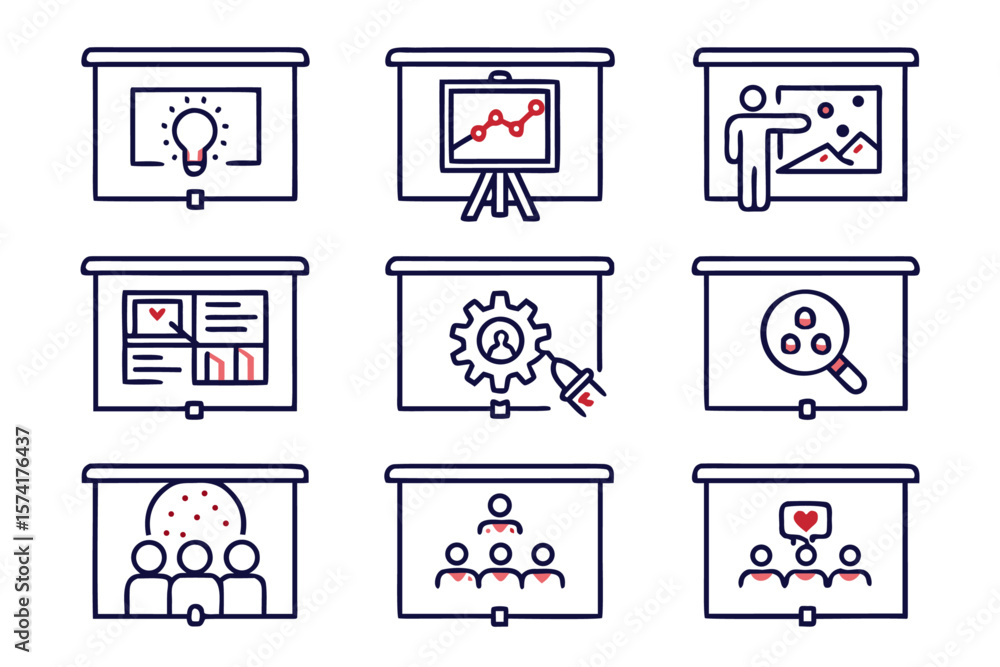 Poster comprehensive collection of clean modern line style icons suitable for web and application interface