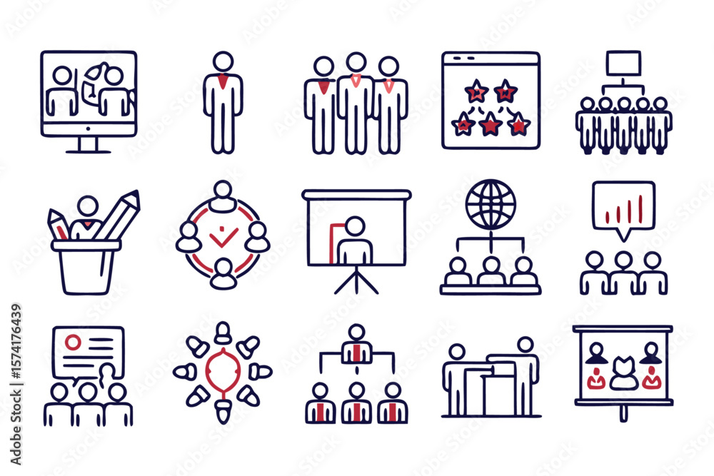 Aufkleber comprehensive collection of modern business and workshop related line art symbols for digital platfo