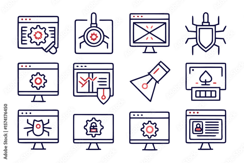 Aufkleber collection of clean line style web graphics for digital projects and applications featuring essentia