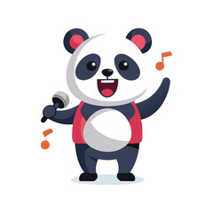  Flat and Minimal Panda doing karaoke icon vector illustration 