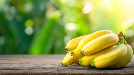 Bunch of Ripe Bananas on Wooden Table, Healthy Eating, Tropical Fruit, Natural Light
