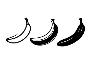 Three stylized black and white bananas in a row on a white background
