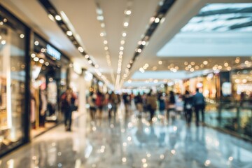 Blurred indoor shopping mall, people walking