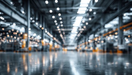 Blurred industrial interior, bright lights