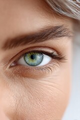 Close-up of caucasian female's green eye with detailed texture