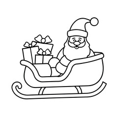 santa claus in sleigh with gifts outline