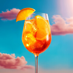 Close-up of the Aperol Spritz cocktail with an orange slice