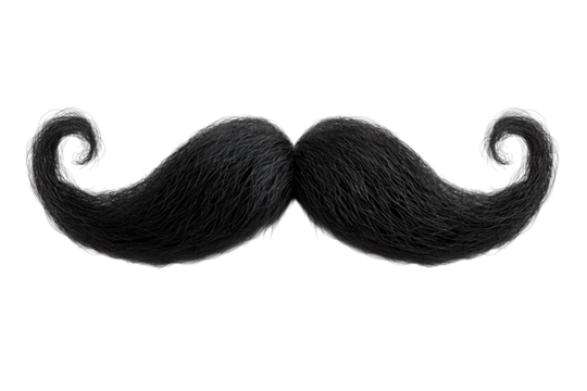 Victorian Era Elegant Whiskers A Black Curly Handlebar Mustache on a Dark Background for Facial Hair