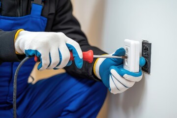 Electrician installing a new electrical outlet in a wall