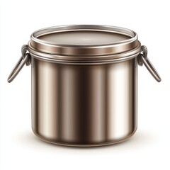 A realistic metallic paint can with a closed lid and side handles, reflecting light with a smooth shiny surface.