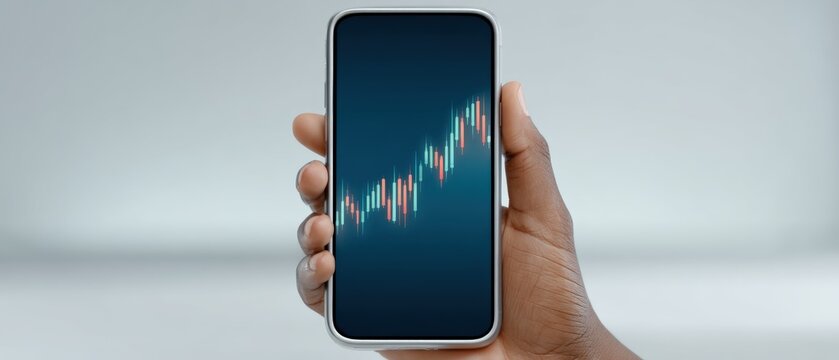 Market growth analysis using smartphone technology in business environment visual data representation from user's hand perspective