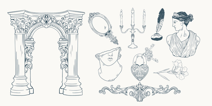 Classic Victorian Collection Retro Heritage Graphics. Elegant Rococo Decorative Elements Collection. Ideal for antique-themed projects, wedding designs, and luxury branding.