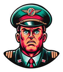 Cartoon Style Military Officer Illustration with Bold Colors and Detail