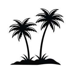 silhouette of two palm trees on grass