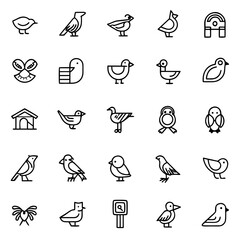 Collection of bird icons vector illustration set with different bird species and birdhouse line art designs