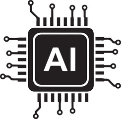 AI Microchip Icon – Artificial Intelligence Processor, Neural Computing & Future Technology Vector Symbol