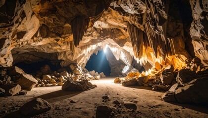 Cave interior, light beams
