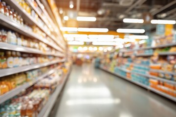 Blurred supermarket aisle with shelves of food (5)