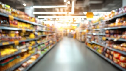 Blurred supermarket aisle, filled with food products (1)