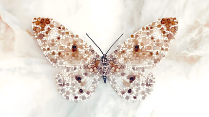 abstract watercolor featuring circular polka dots shades brown pearl white soft tones arranged beautifully winged butterfly background showcases luxurious marble texture layered elegance
