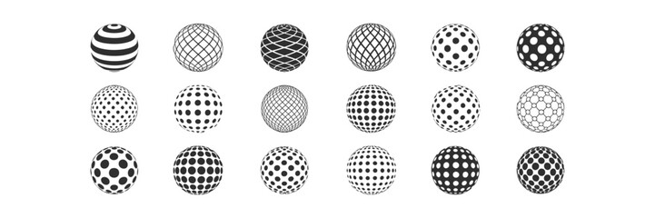 Ornate Sphere Collection Diverse Patterns, Globe Shapes, Black and White Design Elements