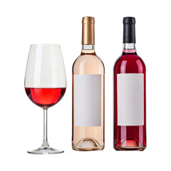 White, Rosé, and Red Wine Bottles with Glasses – Clean Studio Background,red wine bottle and glass